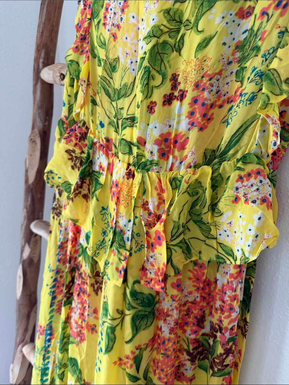 Plenty by Tracy Reese Yellow Floral Sheer Ruffle Flowy Maxi Dress Medium - Picture 7 of 8